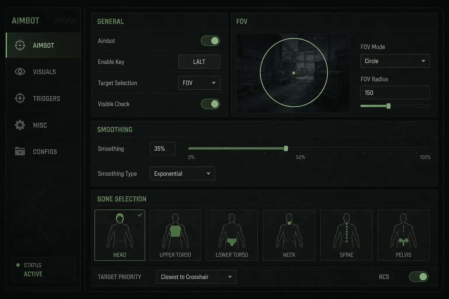Aim settings panel used for Bodycam recoil control guidance